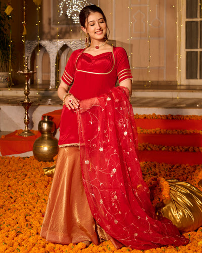 Shubhi Red Solid Satin Sharara Set