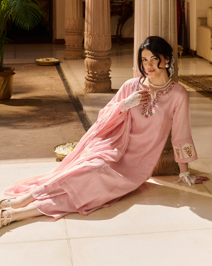 Reni Pink Embroidered Chanderi Suit Set