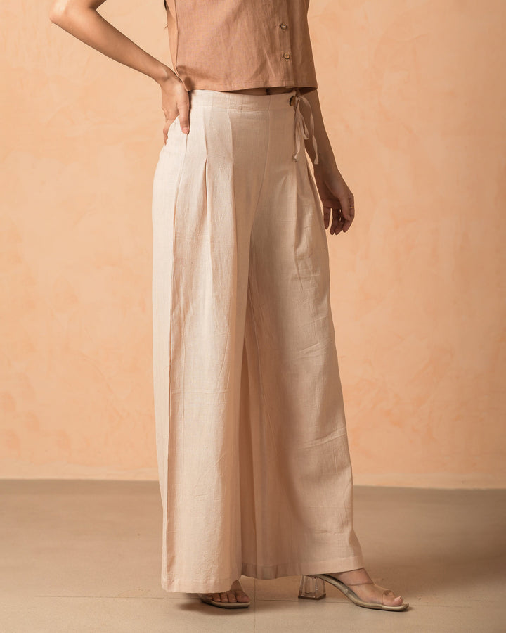 Kiva Beige Flex Solid Flared Pants