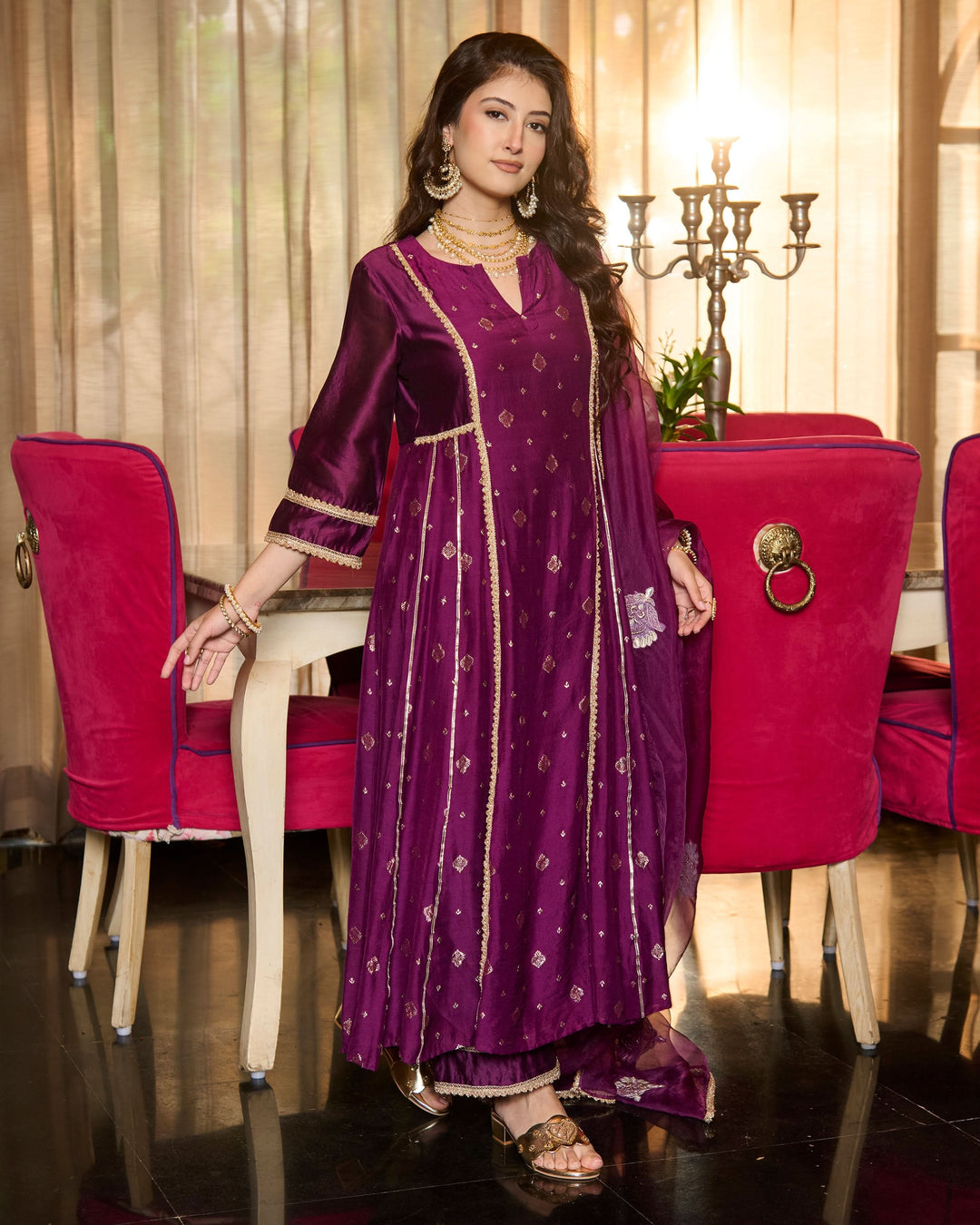 Bhautik Purple Jacquard Suit Set
