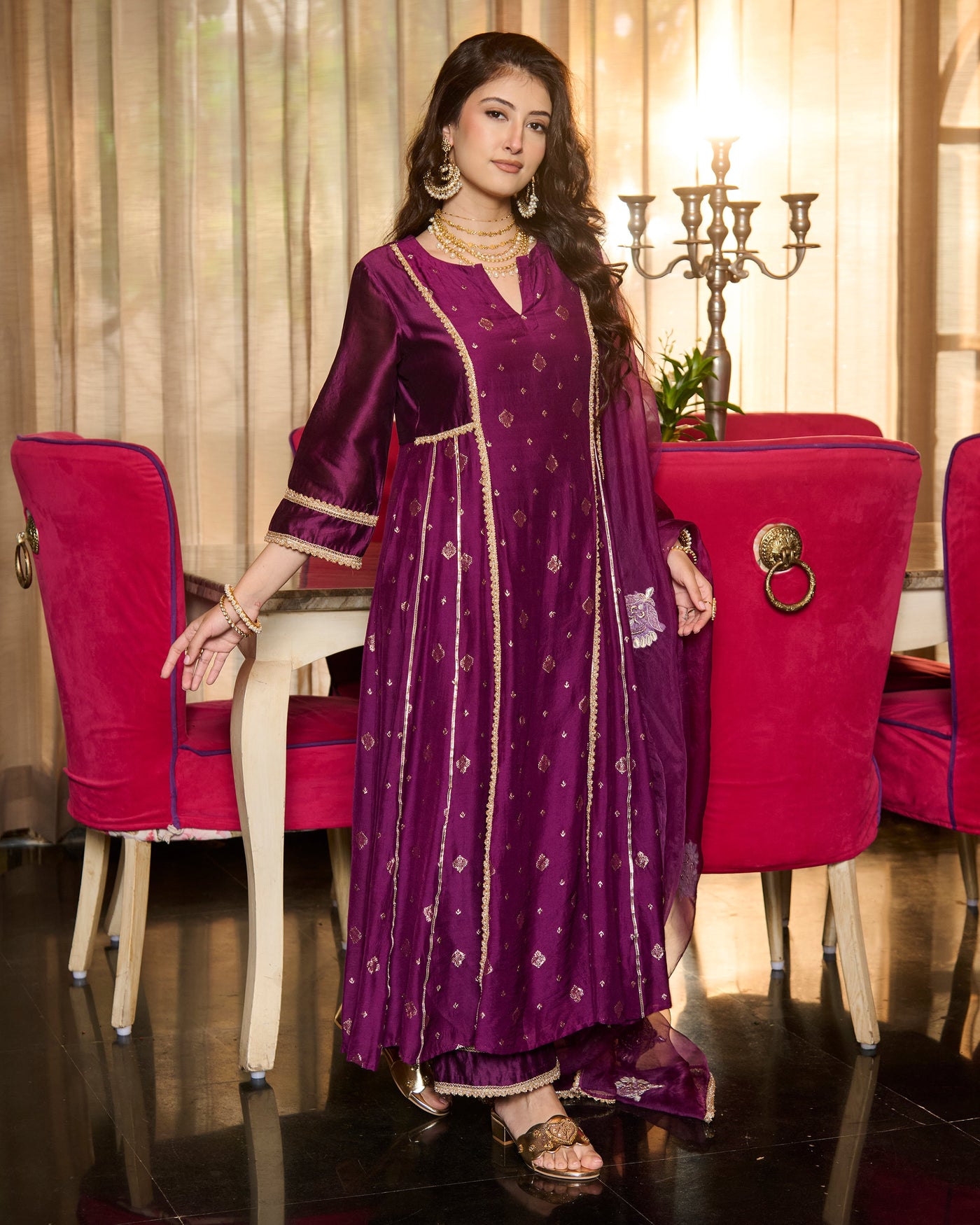 Bhautik Purple Jacquard Suit Set