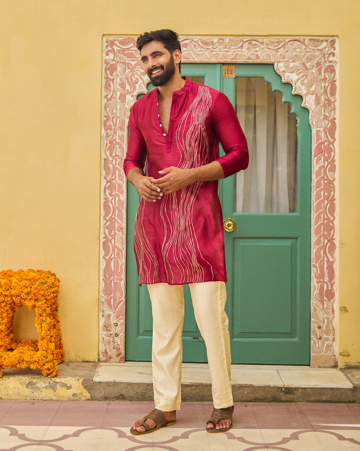 Sivet Plum Chanderi Embroidered Kurta