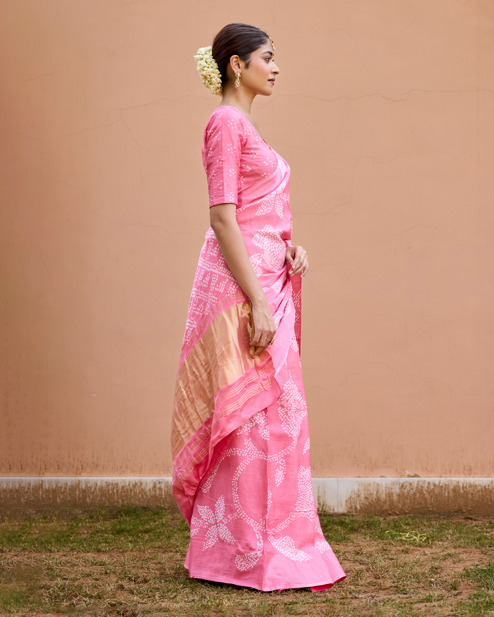 Madhurya Pink Gajji Silk Bandhej Saree