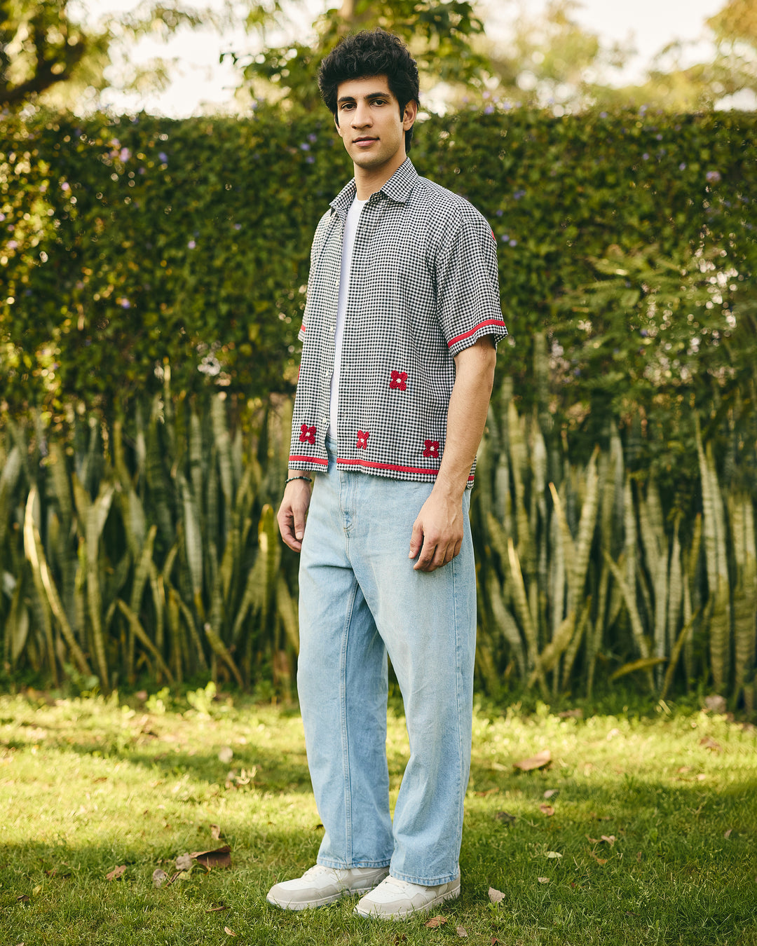 Zayd Black Embroidered Cotton Checks Printed Shirt