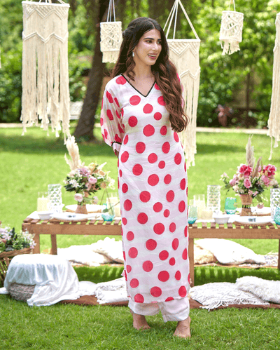 Nainika White Printed Silk Kurta Set