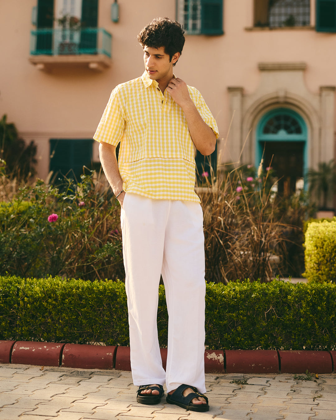 Zev Yellow Cotton Checks Printed Shirt