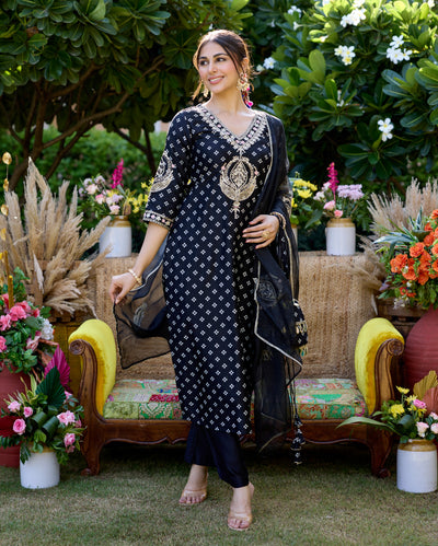 Mantra Black Bandhani Chanderi Suit Set