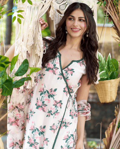 Rishika Off White Printed Silk Suit Set