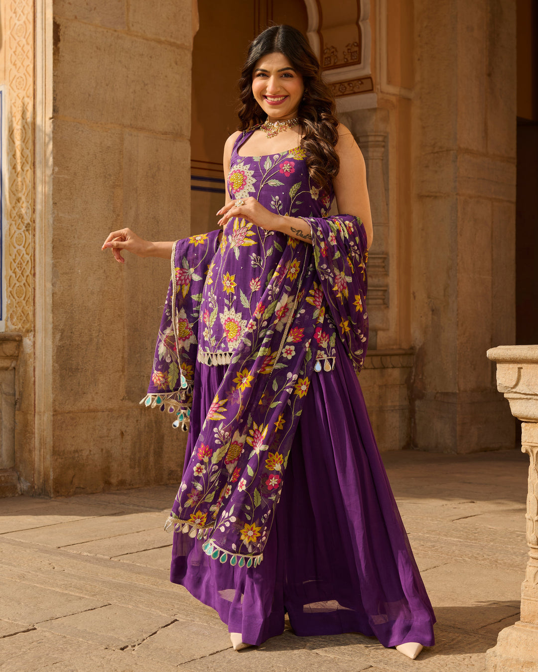 Deewan Purple Printed Georgette Suit Set