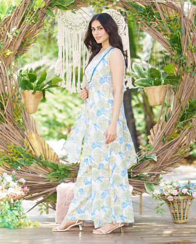 Nitya Light Blue Printed Silk Coord Set