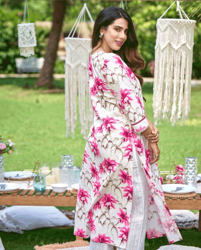 Aashvi White Printed Cotton Kurta Set