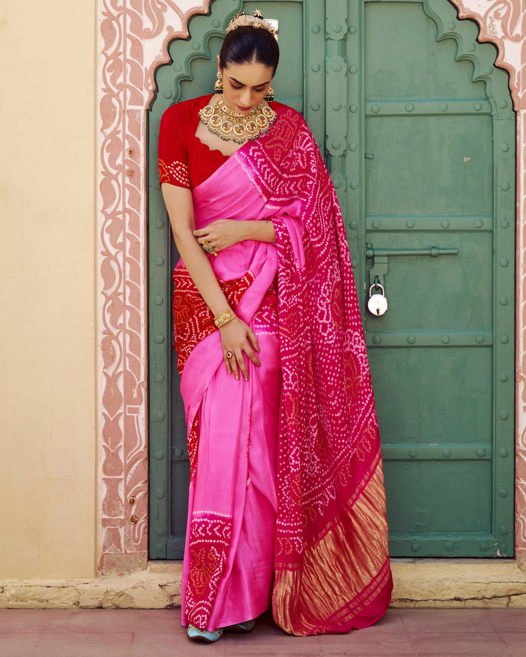 Dhara Pink Kajol Bandhej Silk Saree