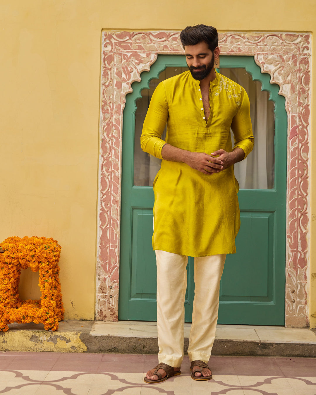 Sourabh Yellow Chanderi Embroidered Kurta