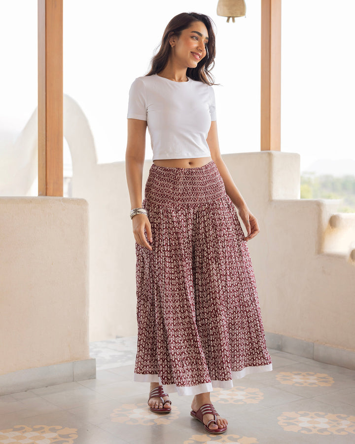 Elanvi Maroon Printed Cotton Skirt