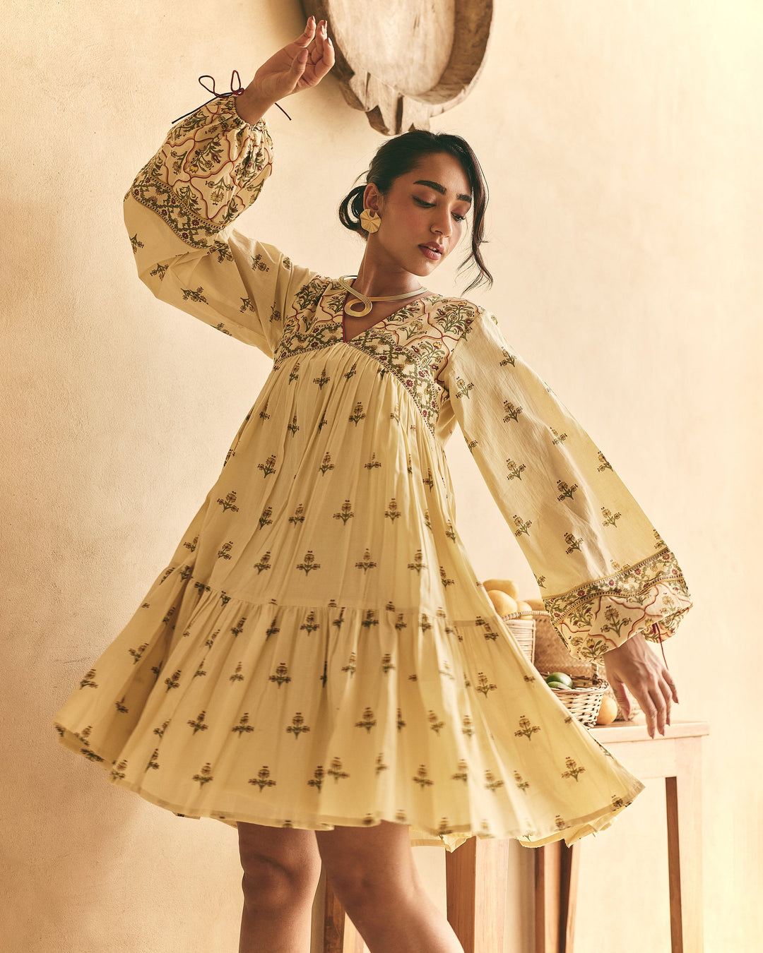Esha Yellow Cotton Printed Dress