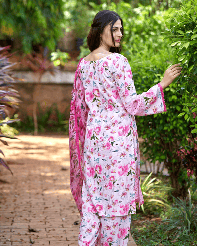 Plumeria Pink Printed Cotton Suit Set