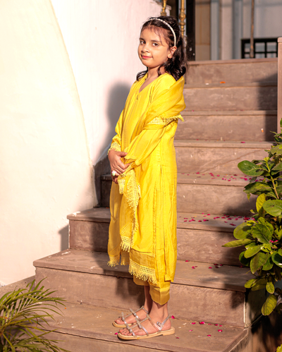 Ember Glow Yellow Muslin Suit Set