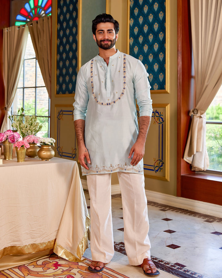 Mangal Blue Chanderi Embroidered Kurta