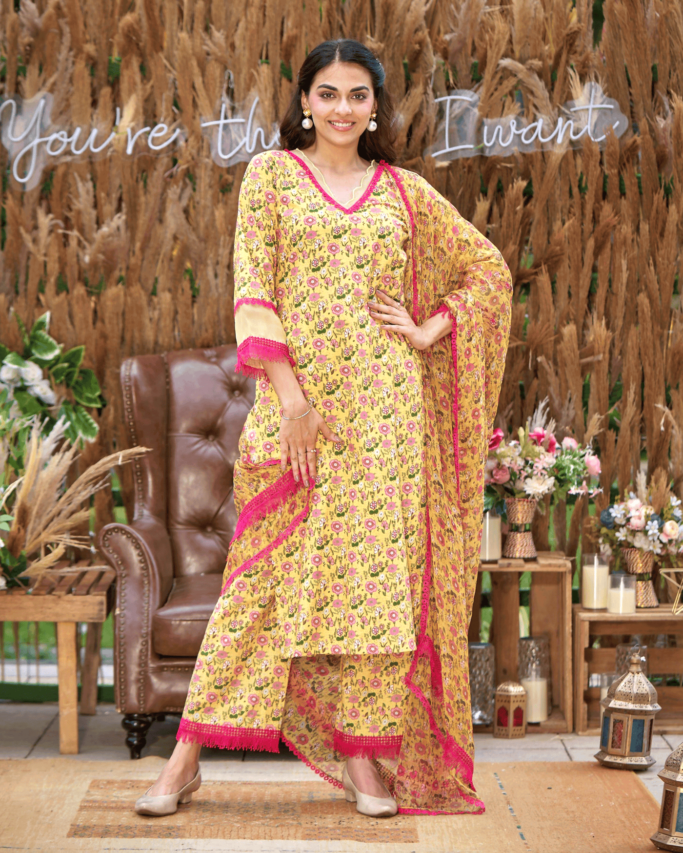 Flora Yellow Printed Cotton Suit Set
