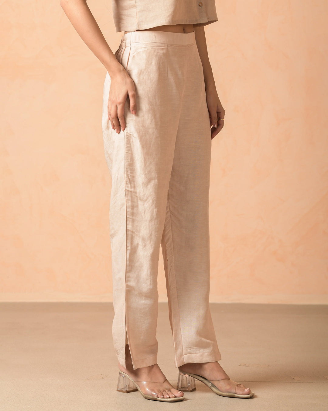 Saiyaara Beige Cotton Flex Solid Straight Pants