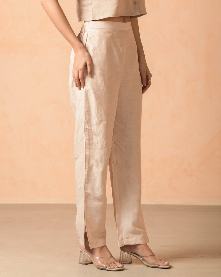 Saiyaara Beige Cotton Flex Solid Straight Pants