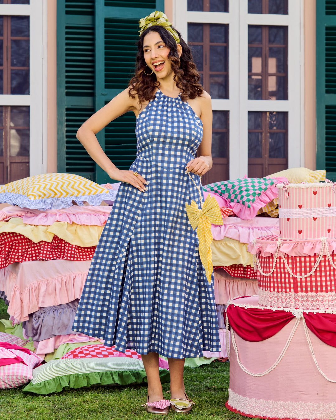 Francheska Blue Checks Cotton Printed Dress