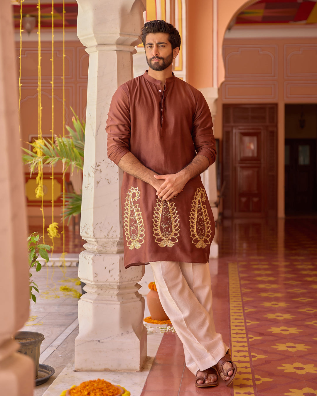 Shridhar Brown Chanderi Embroidered Kurta