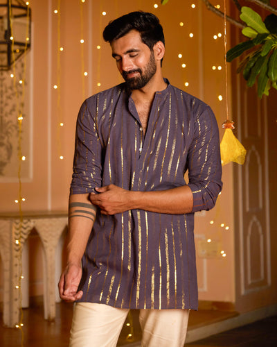 Rajyug Purple Knitted Lurex Kurta