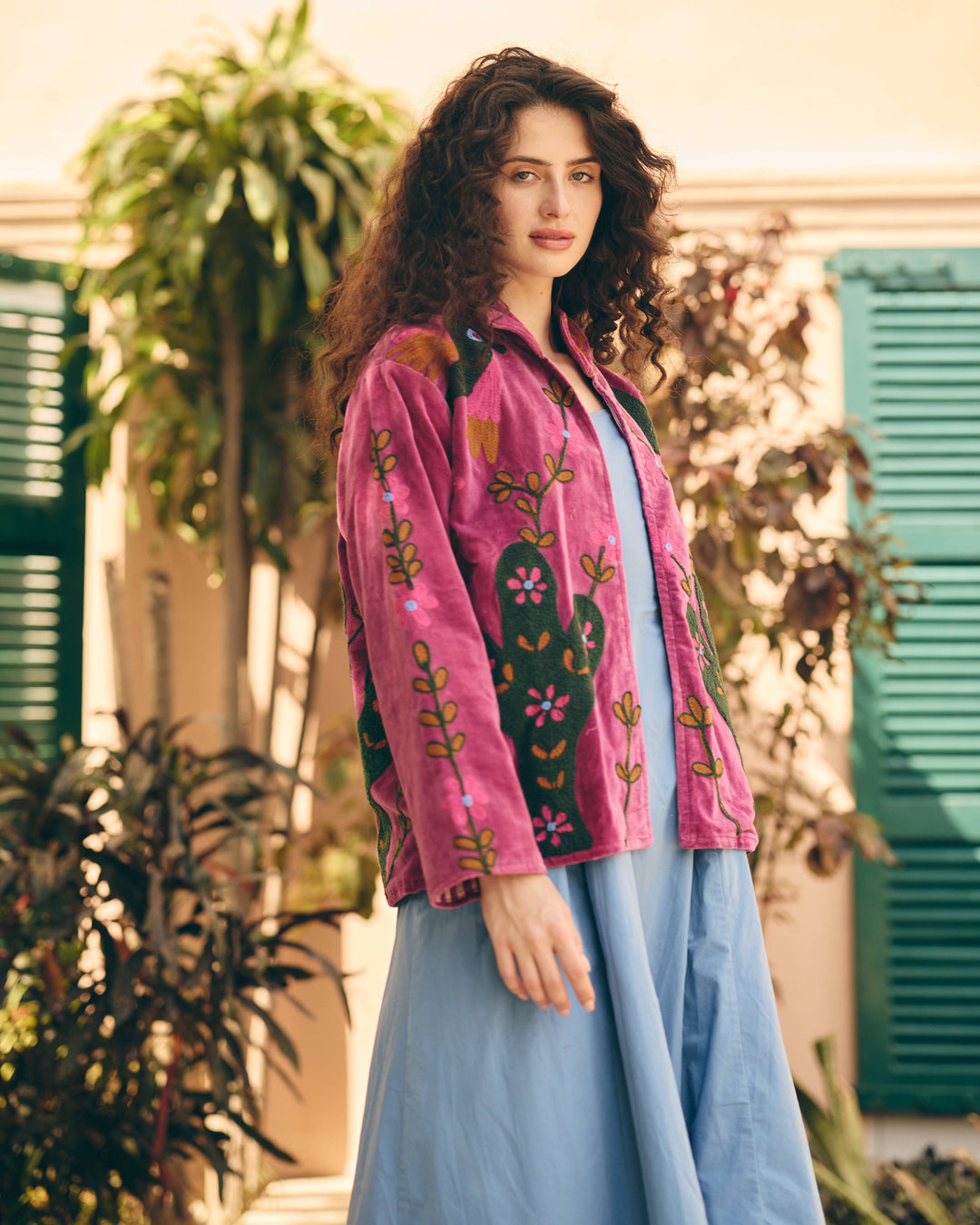 Petaline Pink Velvet Suzani Jacket