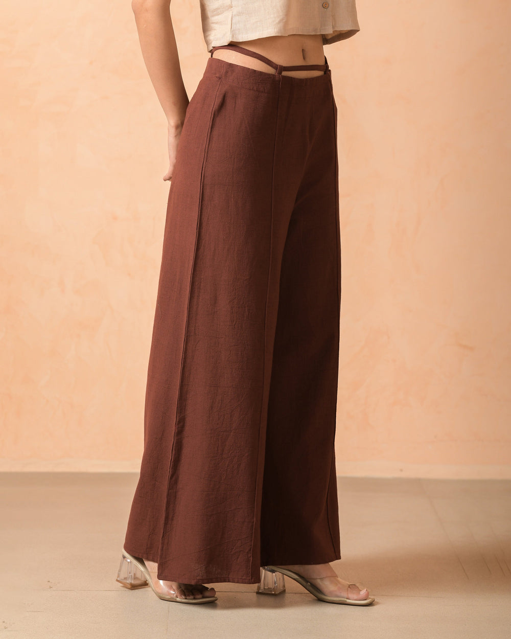 Aevy Brown Flex Solid Flared Pants