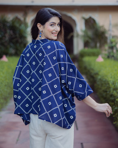 Angan Blue Bandhani Cotton Top