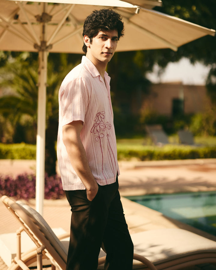 Piko Pink Cotton Dobby Embroidered Shirt