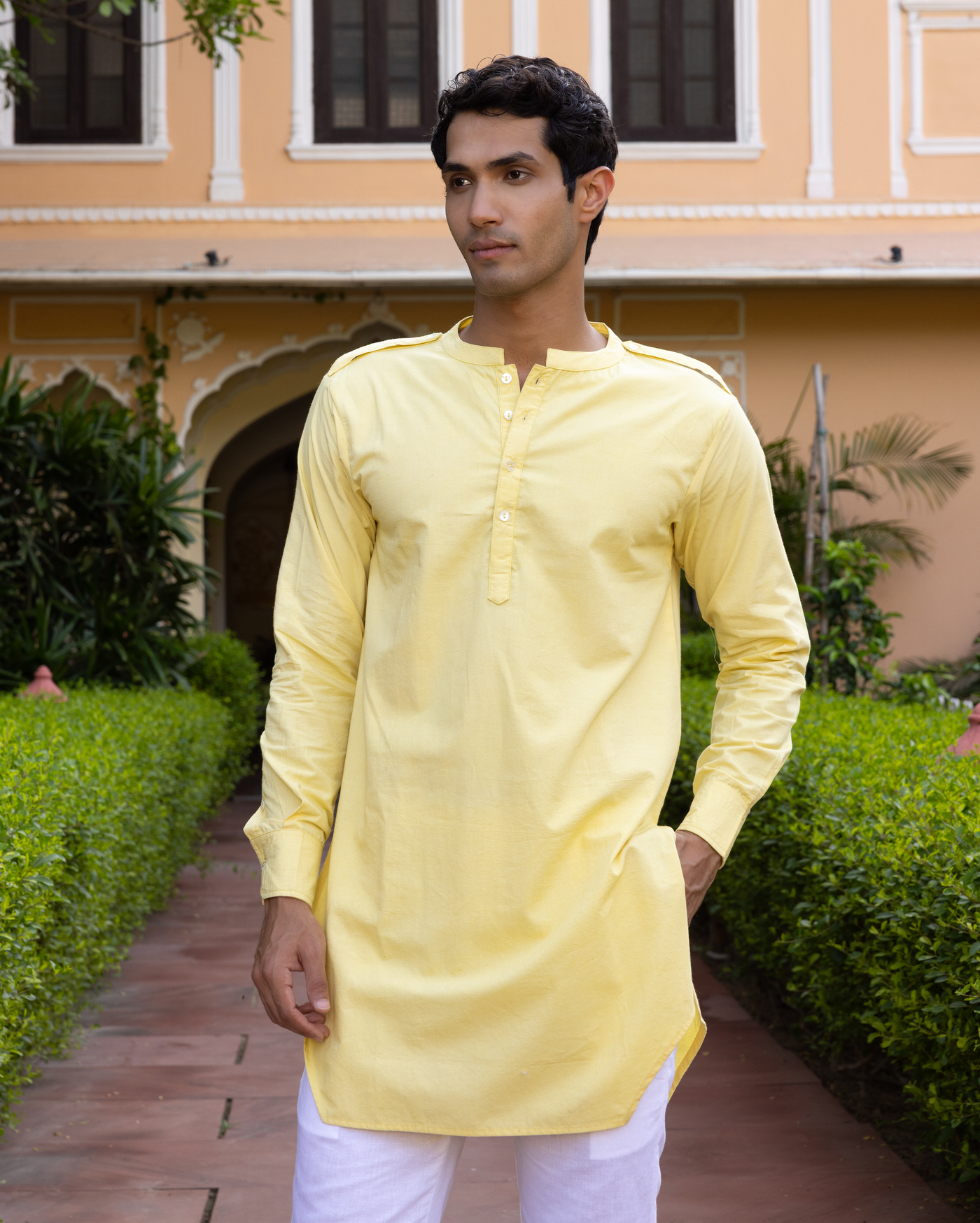 Vivaan Yellow Solid Cotton Kurta