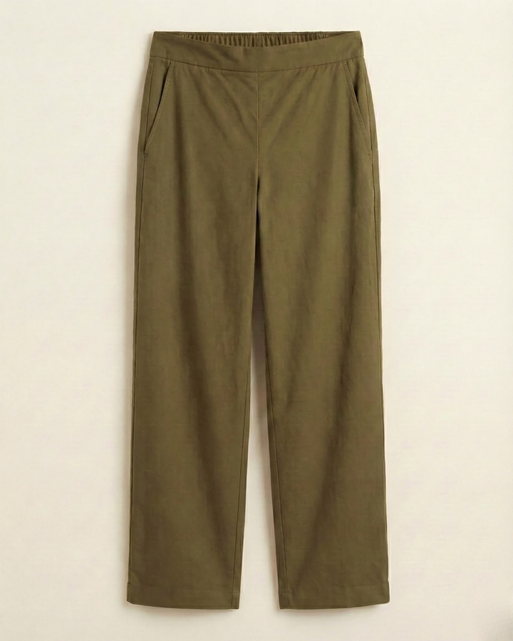 Olivia Olive Green Cotton Straight Pants