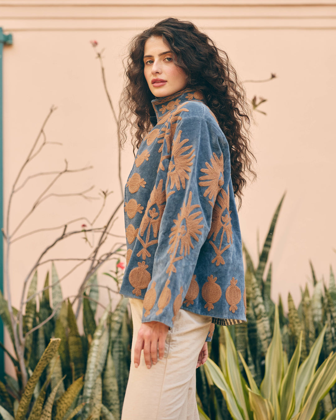 Indigara Denim Blue Velvet Suzani Jacket