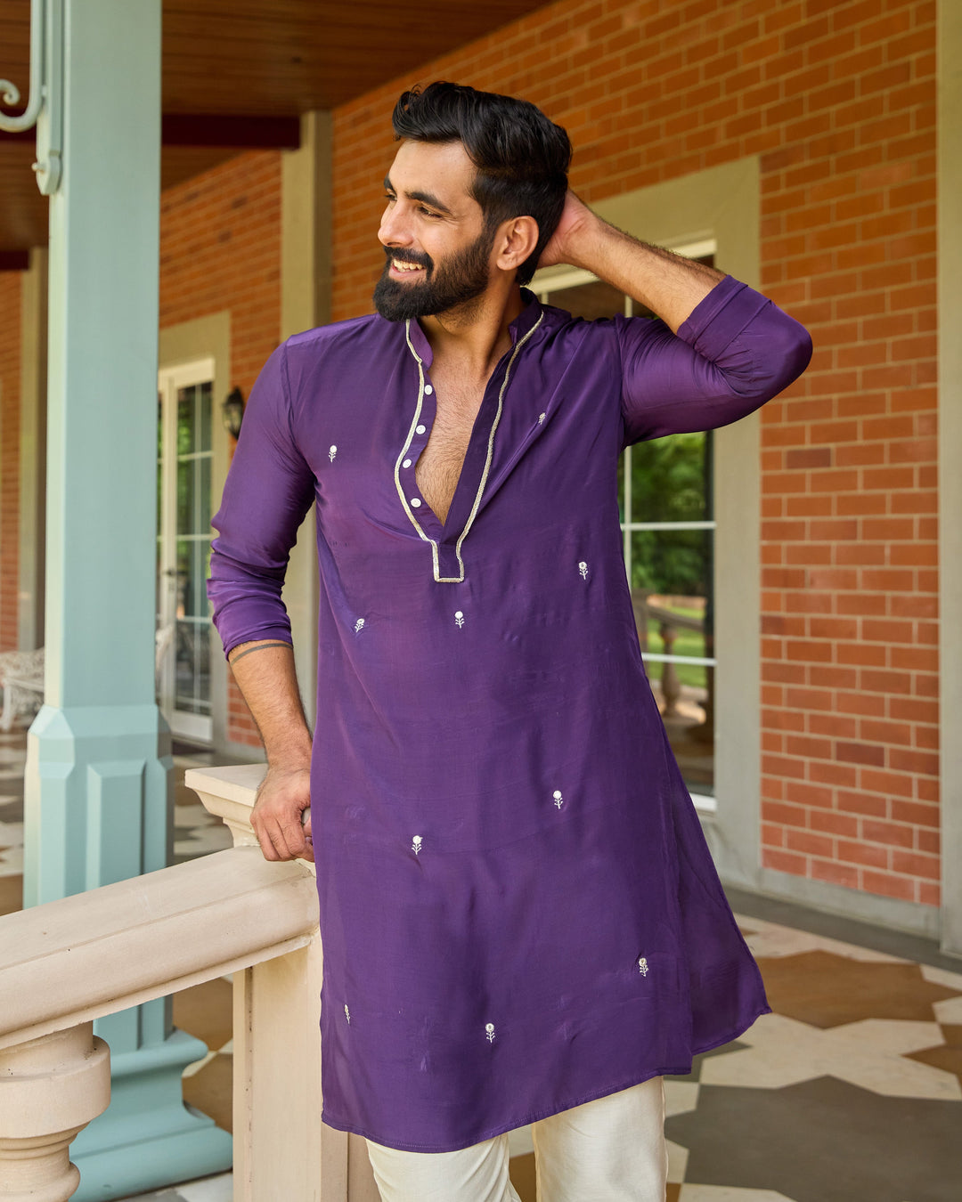 Kavya Purple Embroidered Crepe Kurta