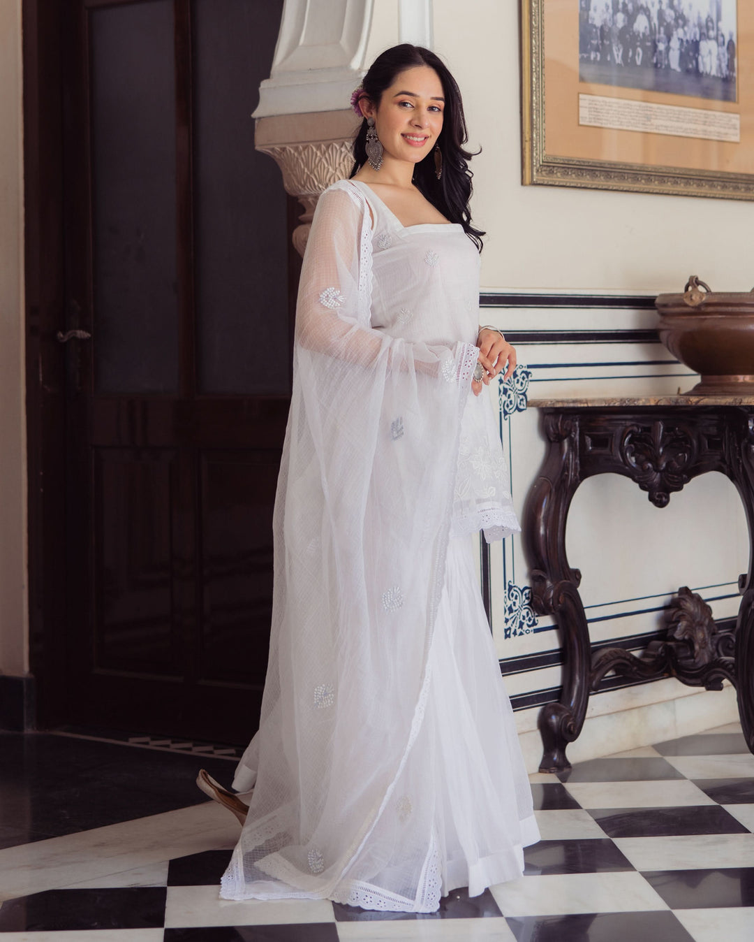 Gleaming White Embroidered Doria Sharara Set