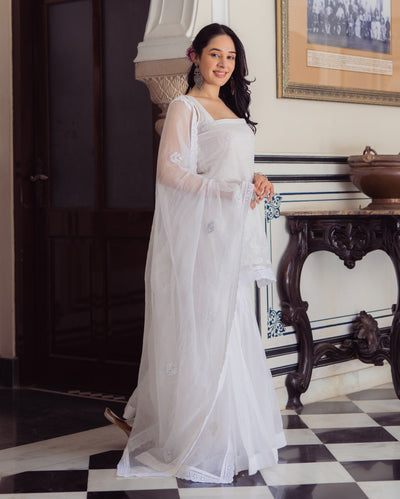 Gleaming White Embroidered Doria Sharara Set