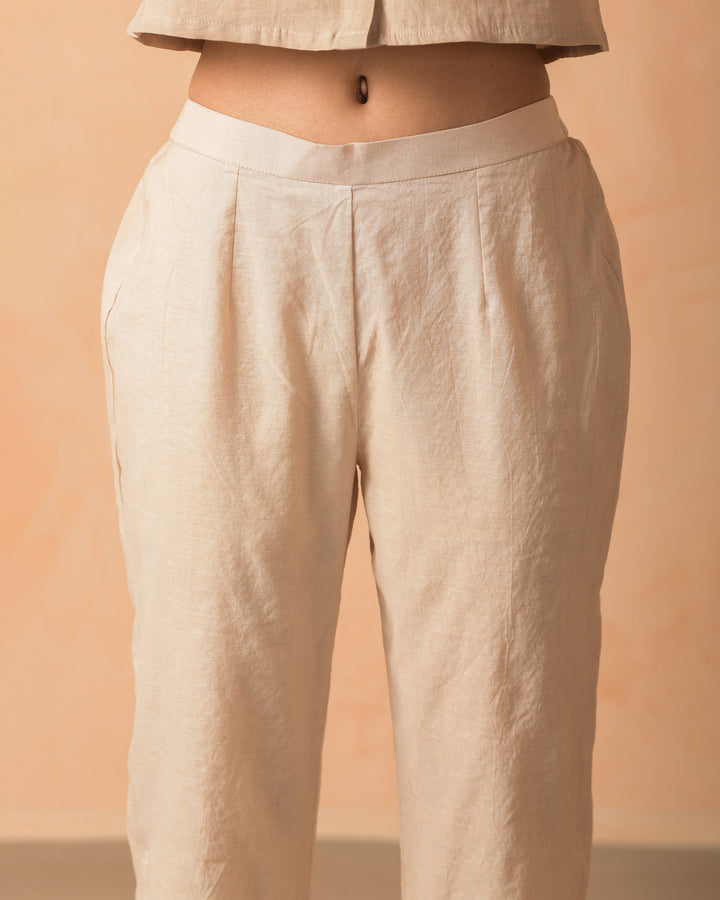 Shafa Beige Chanderi Gotapatti Straight Pants