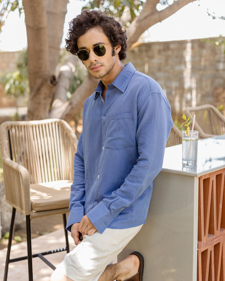 Xavian Blue Cotton Flex Solid Shirt
