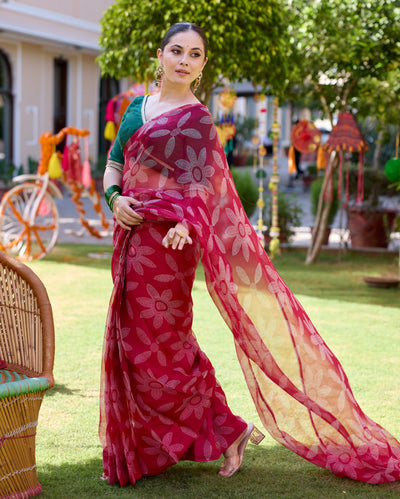 Mugdha Pink Bandhani Organza Saree