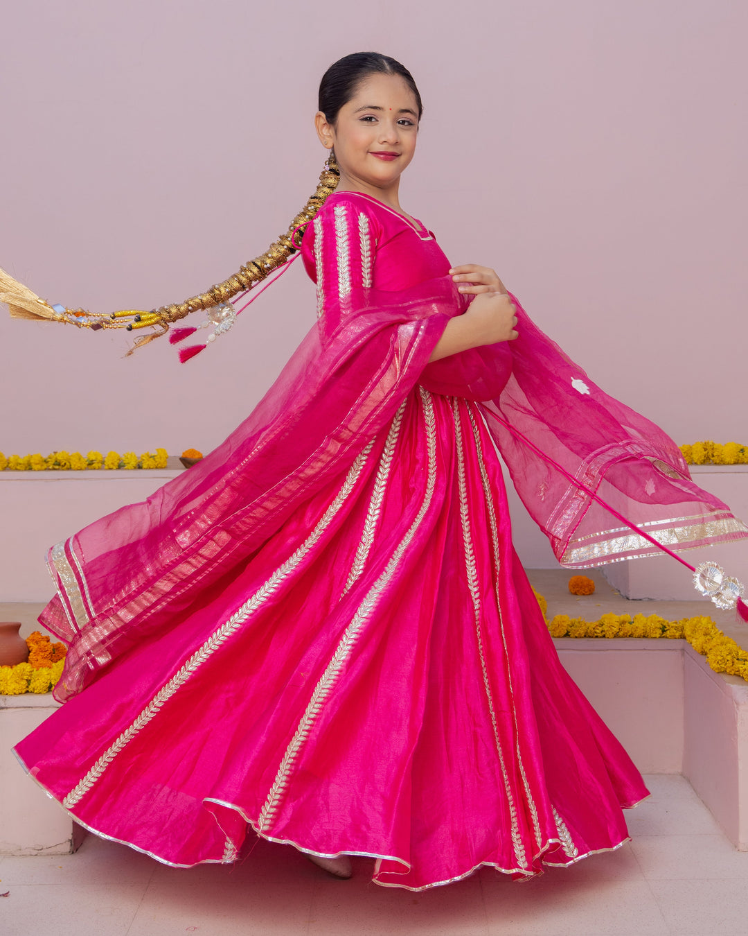 Ruh Magenta Solid Chanderi Lehenga Set