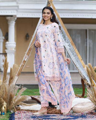 Coneflower Peach Printed Cotton Suit Set