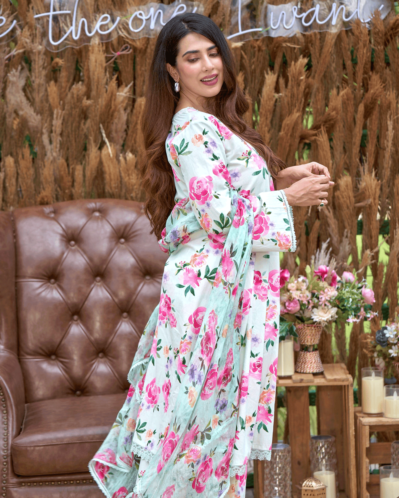 Zinnia Green Printed Cotton Suit Set