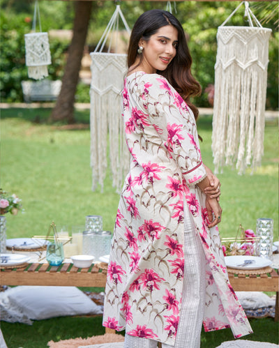 Aashvi White Printed Cotton Kurta Set