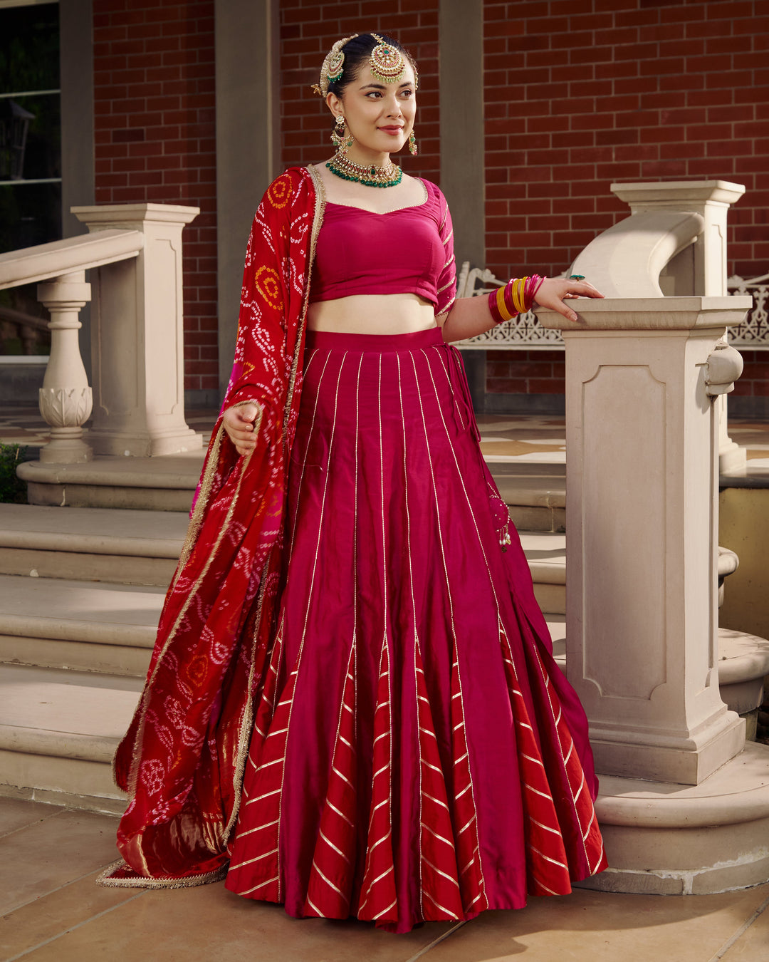 Hema Pink Embroidered Chanderi Lehenga Set
