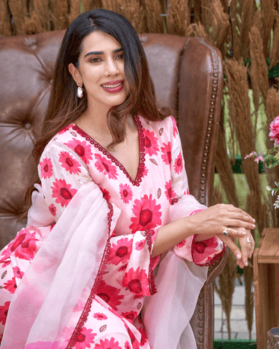 Nysa Pink Printed Silk Suit Set