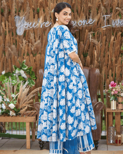 Anvika Blue Printed Cotton Suit Set