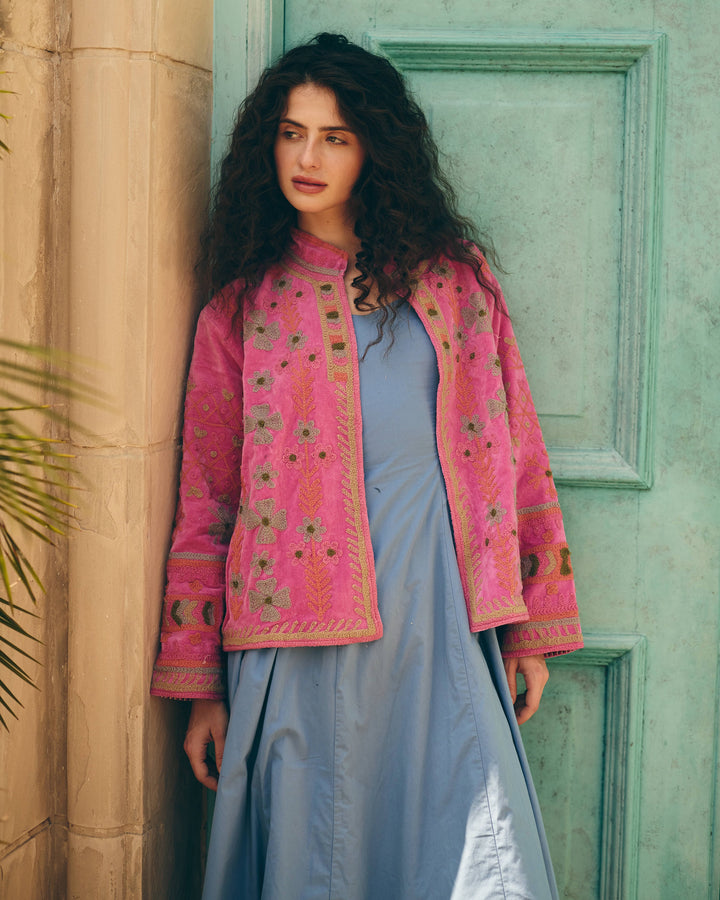 Rosette Pink Velvet Suzani Jacket