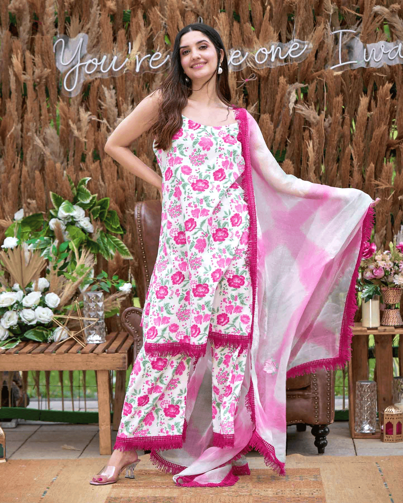 Carnation Pink Printed Cotton Suit Set